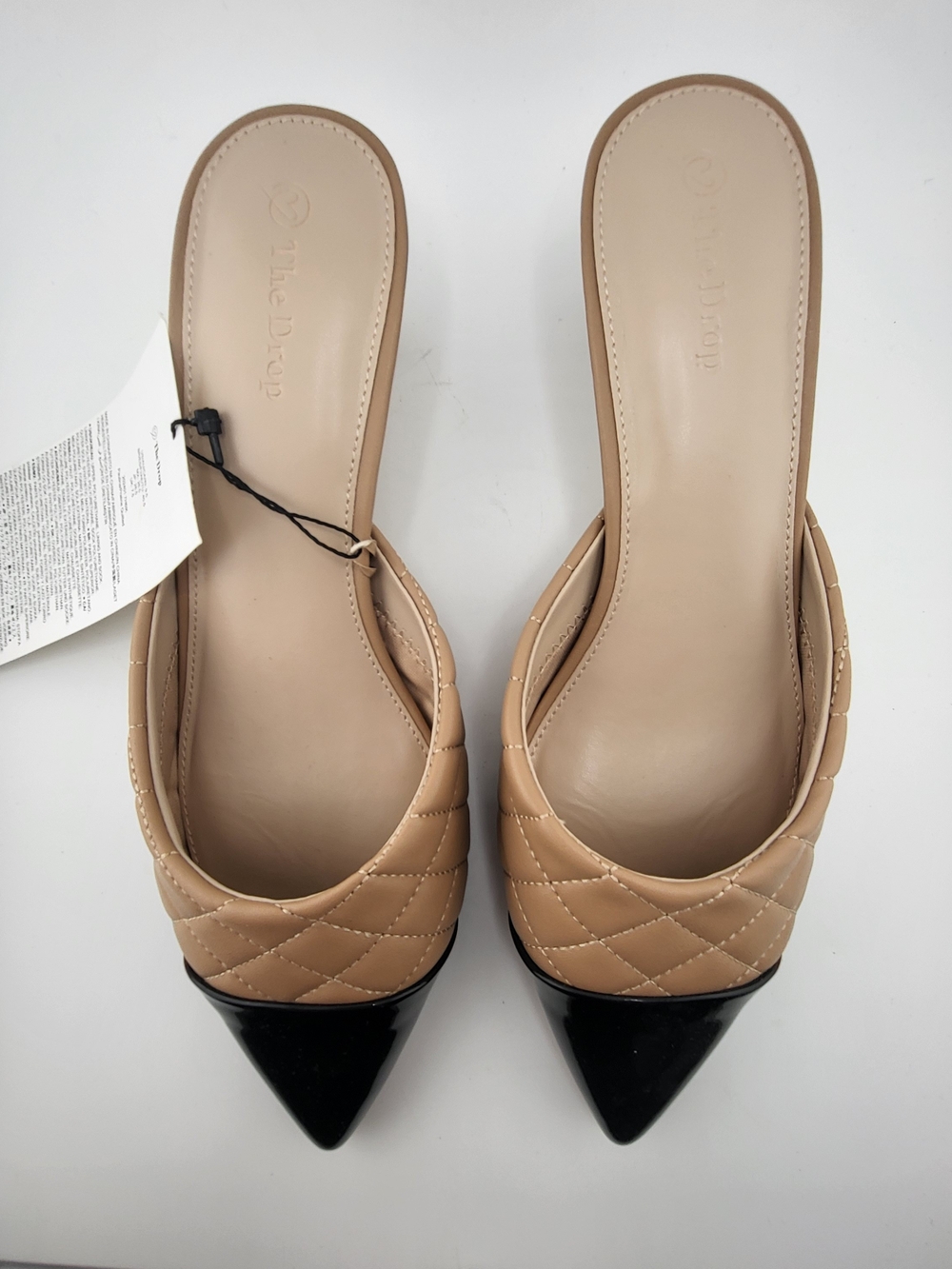 The Drop Paulina Womens Quilted Beige Slip-On Mules Black The Drop  Cap 10 M NWT